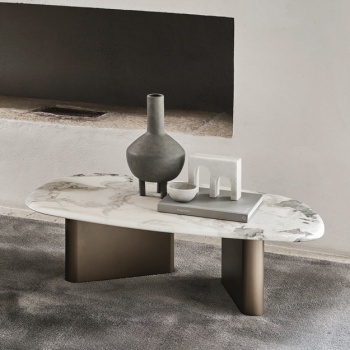 PORADA・GIOTTO Coffee table Low table with round top made of glass, Giotto - Porada